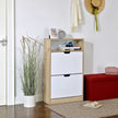Shoe Cabinet – Melamine Veneer – White and Natural – 2 Flaps with Open Shelf