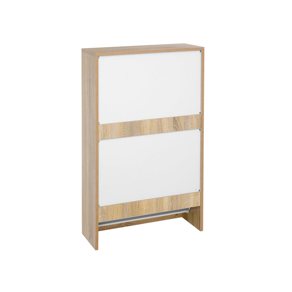 Shoe Cabinet – Melamine Veneer – White and Natural – 2 Flaps with Open Shelf