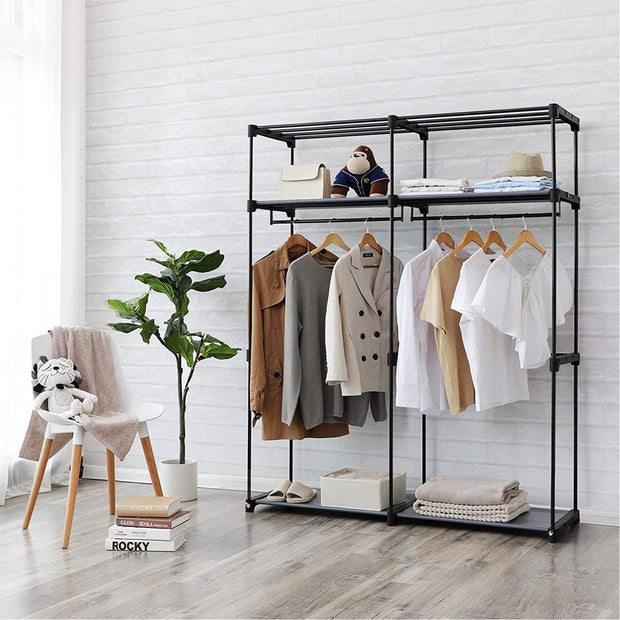 Portable Wardrobe – Fabric – Grey – Foldable with Hanging Rods