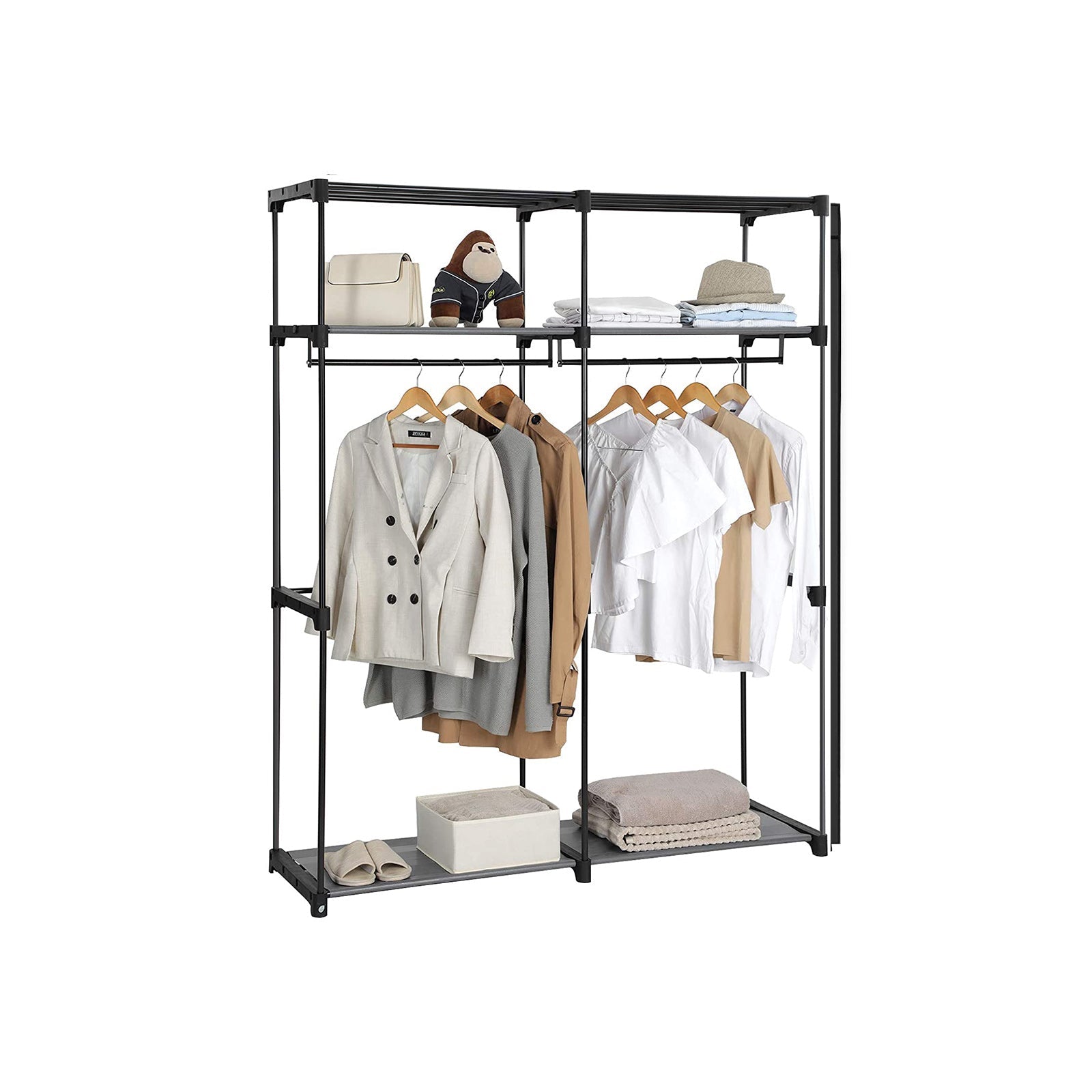 Portable Wardrobe – Fabric – Grey – Foldable with Hanging Rods
