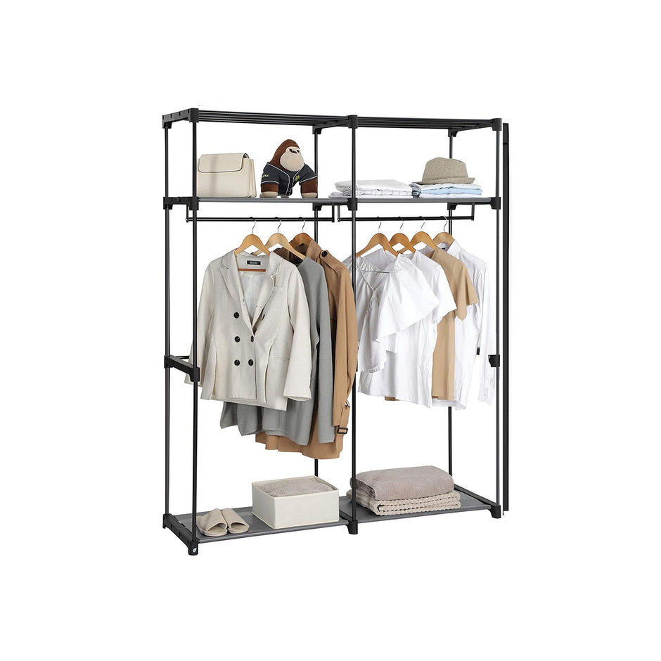 Portable Wardrobe – Fabric – Grey – Foldable with Hanging Rods