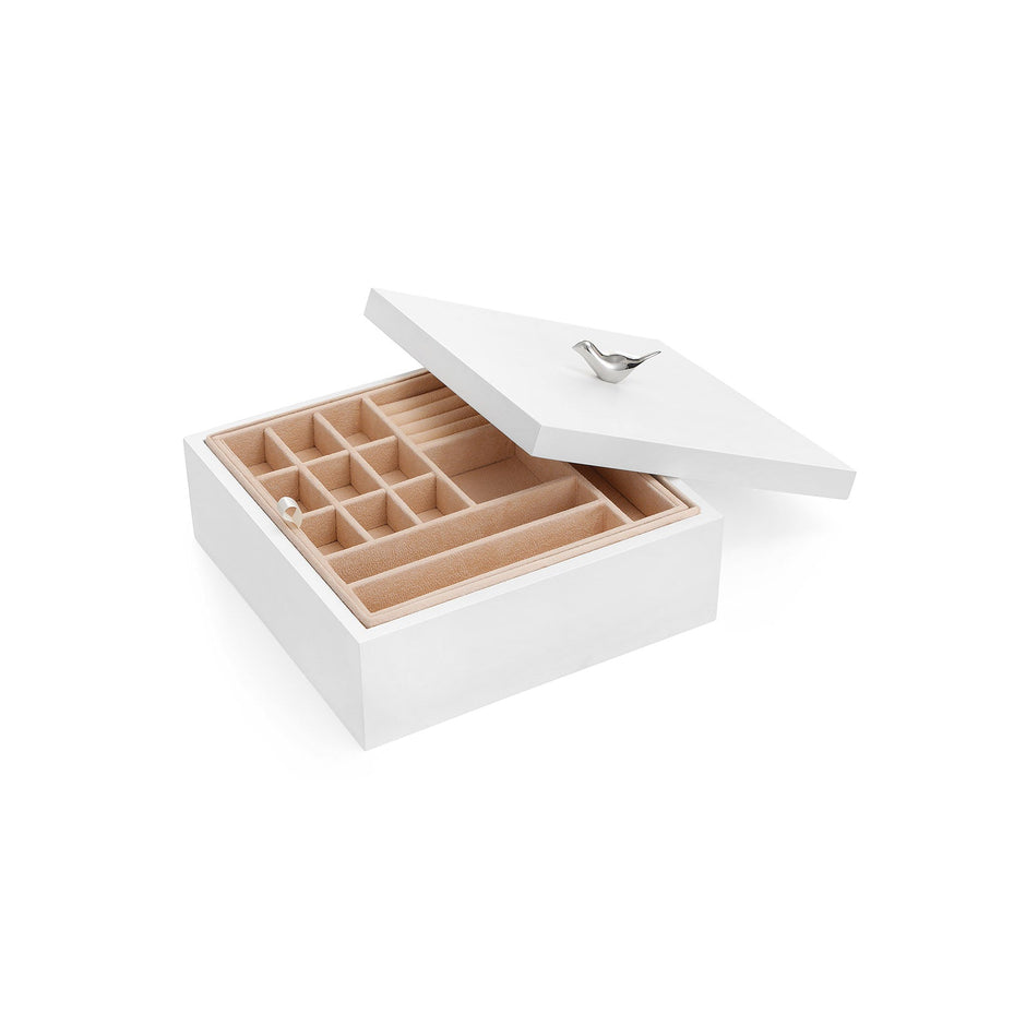 Jewellery Box – Wood – White – 2-Layer Organiser with Removable Tray