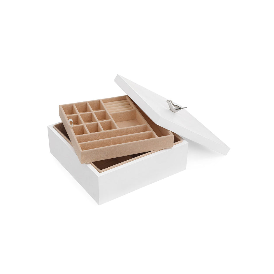 Jewellery Box – Wood – White – 2-Layer Organiser with Removable Tray