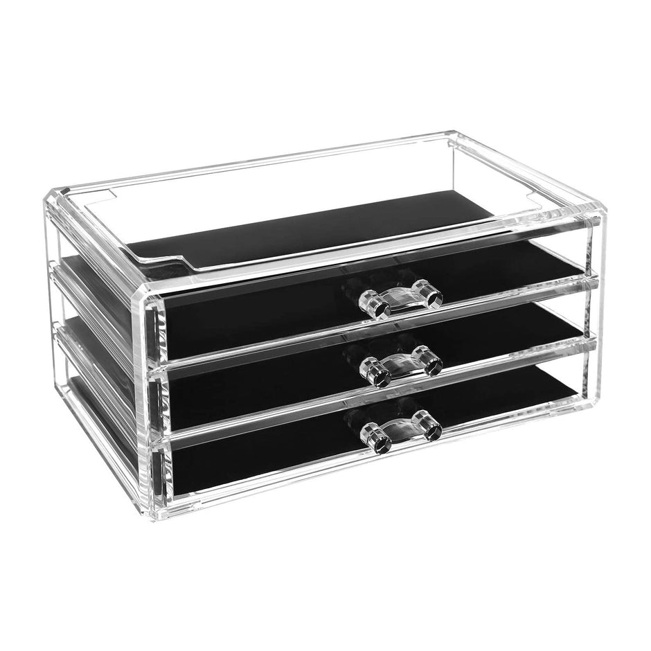 Transparent Makeup Storage Organizer – Polystyrene – Clear – Stackable with 5 Drawers