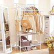 Clothes Rack – Metal – White – 2 Hanging Rails and 2 Storage Shelves