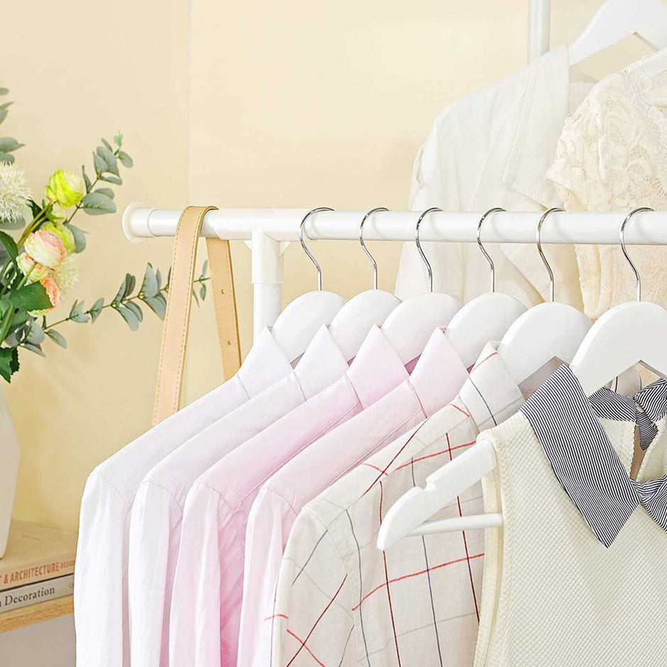 Clothes Rack – Metal – White – 2 Hanging Rails and 2 Storage Shelves