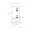 Clothes Rack – Metal – White – 2 Hanging Rails and 2 Storage Shelves