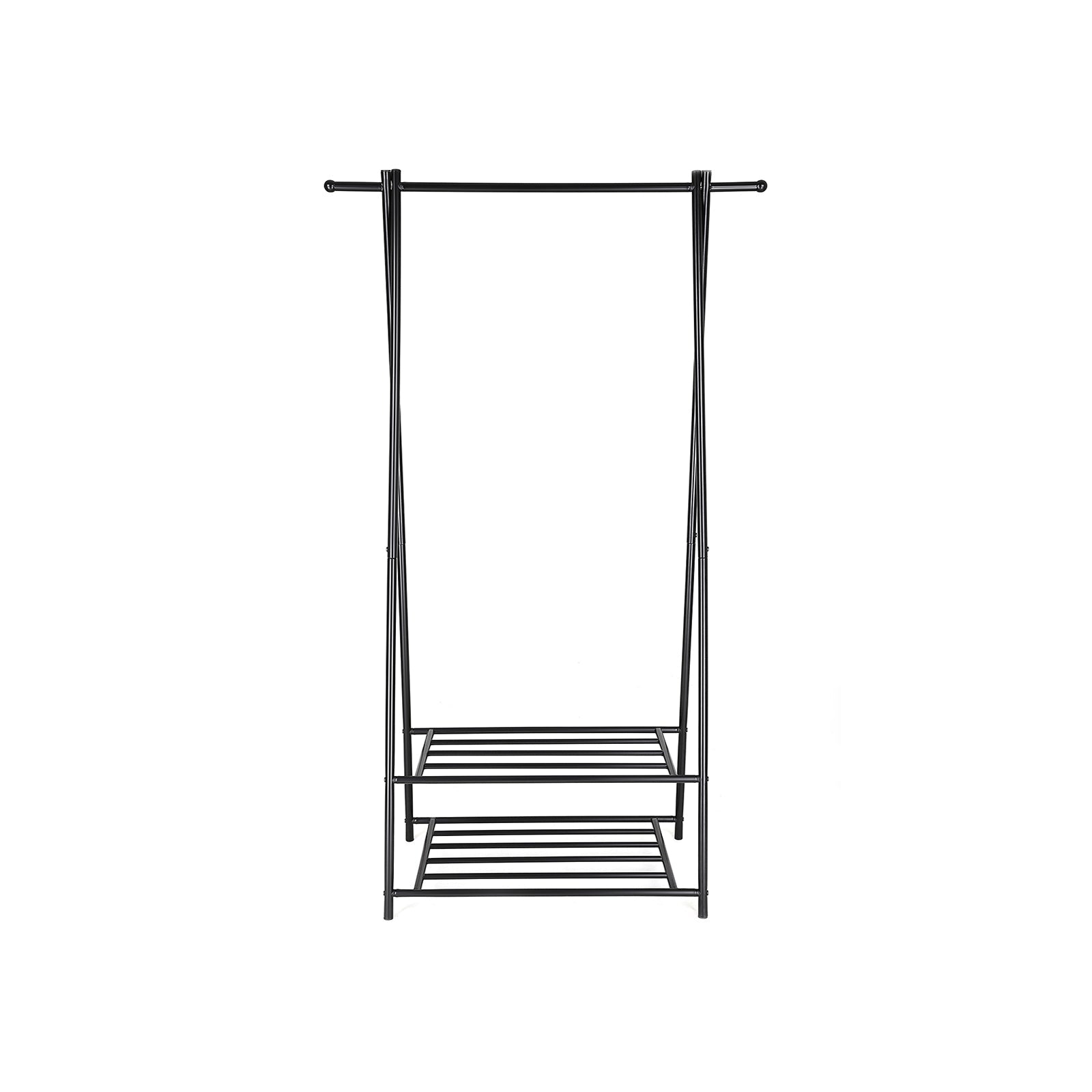 2-Tier Coat Rack – Metal – Black – Entryway Organizer with Shoe and Hat Storage