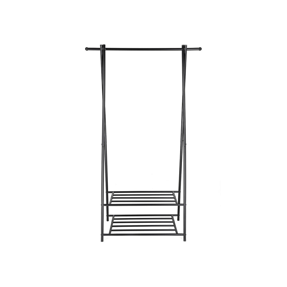 2-Tier Coat Rack – Metal – Black – Entryway Organizer with Shoe and Hat Storage
