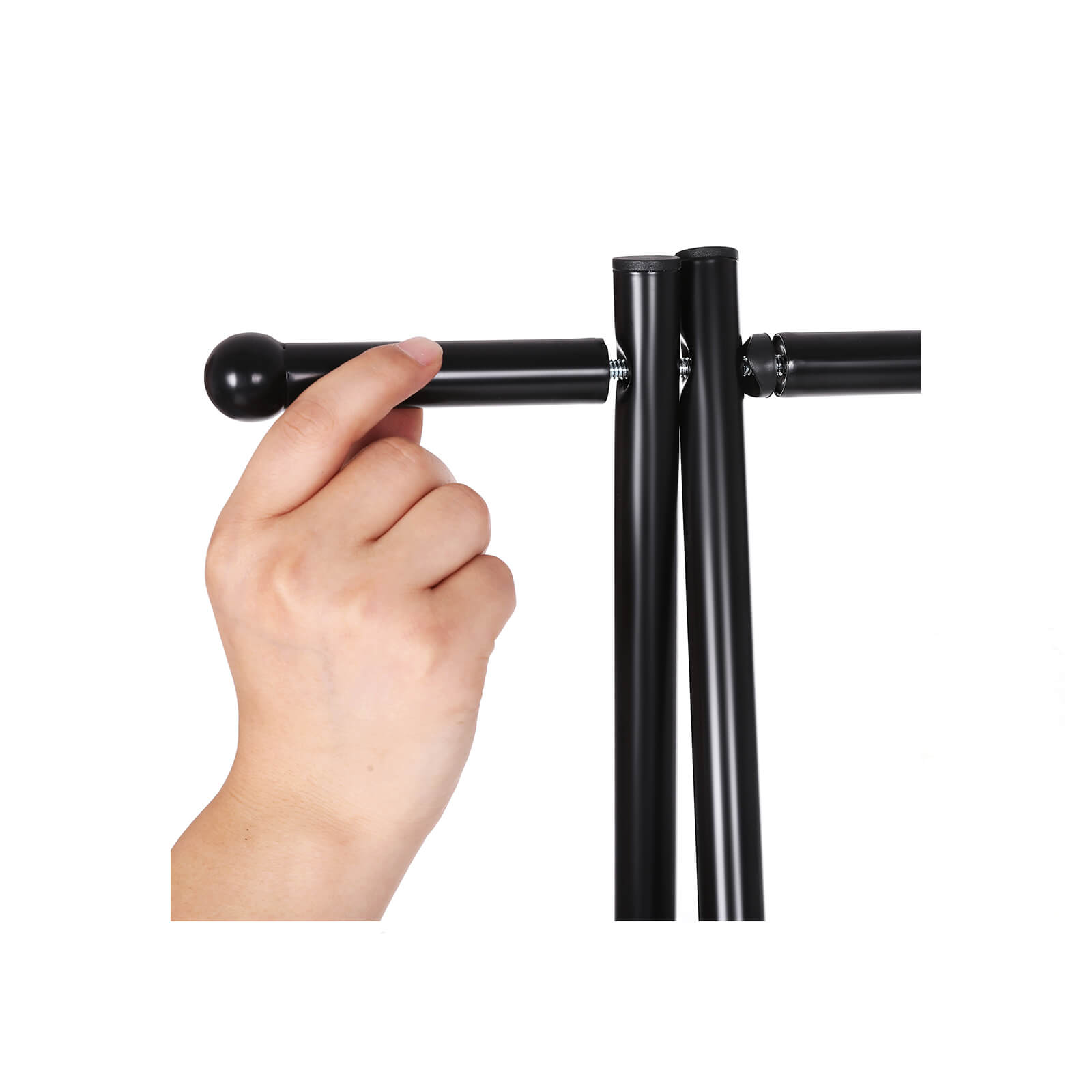 2-Tier Coat Rack – Metal – Black – Entryway Organizer with Shoe and Hat Storage