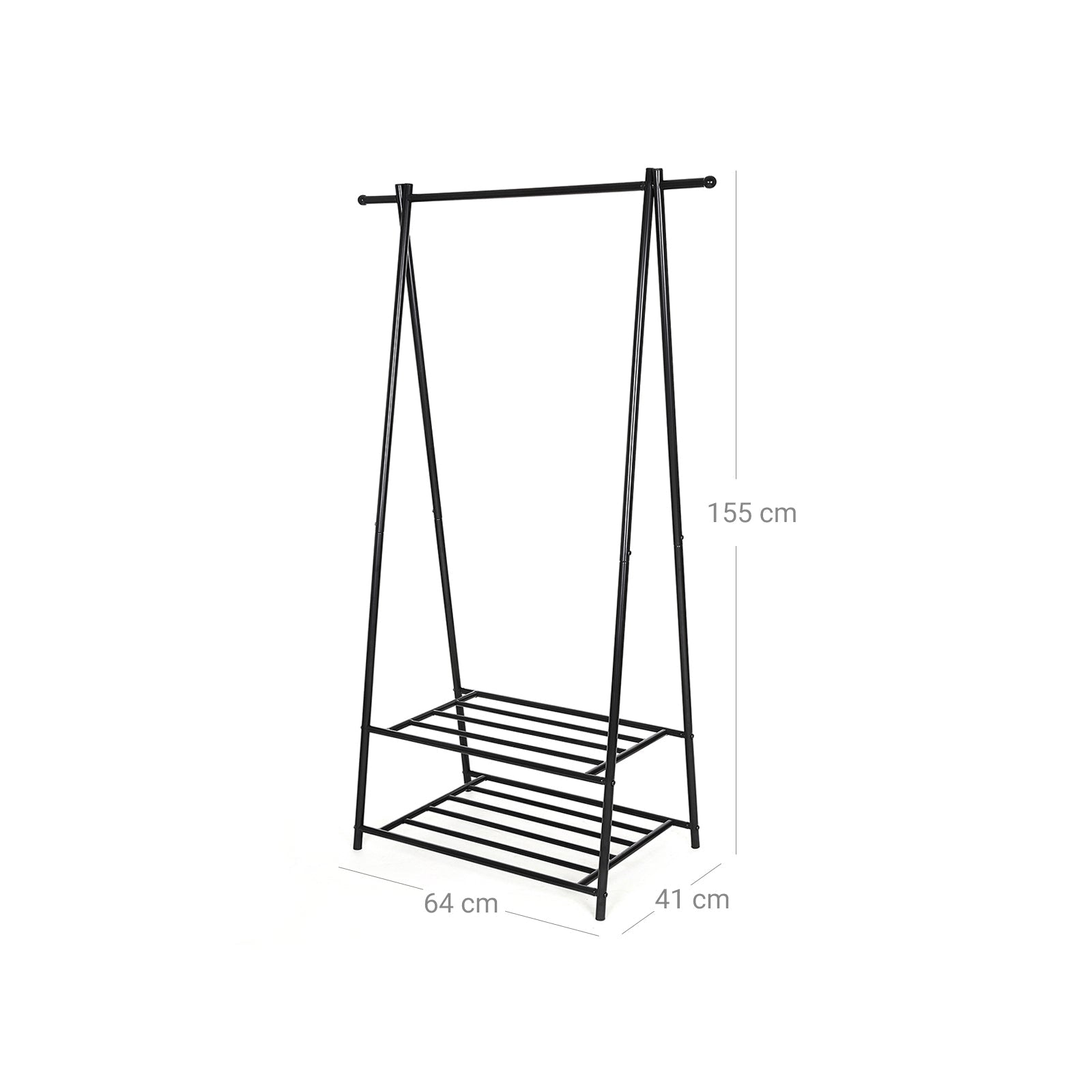 2-Tier Coat Rack – Metal – Black – Entryway Organizer with Shoe and Hat Storage