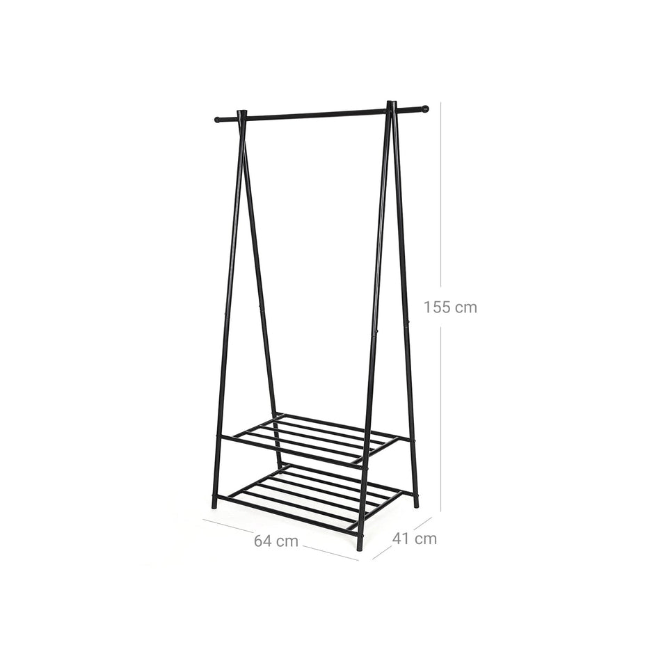 2-Tier Coat Rack – Metal – Black – Entryway Organizer with Shoe and Hat Storage