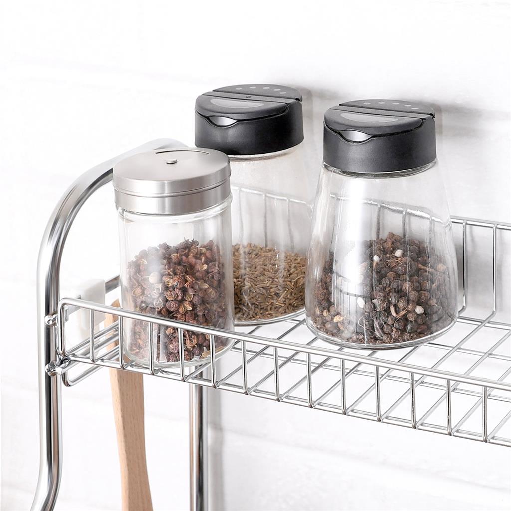 2-Tier Countertop Organiser – Metal – Silver – Includes Cutlery Holder and Hooks