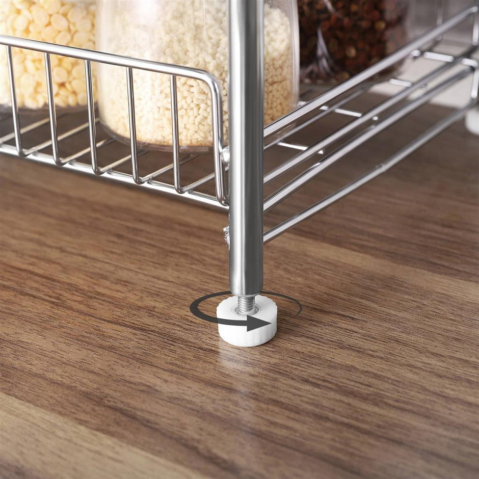 2-Tier Countertop Organiser – Metal – Silver – Includes Cutlery Holder and Hooks