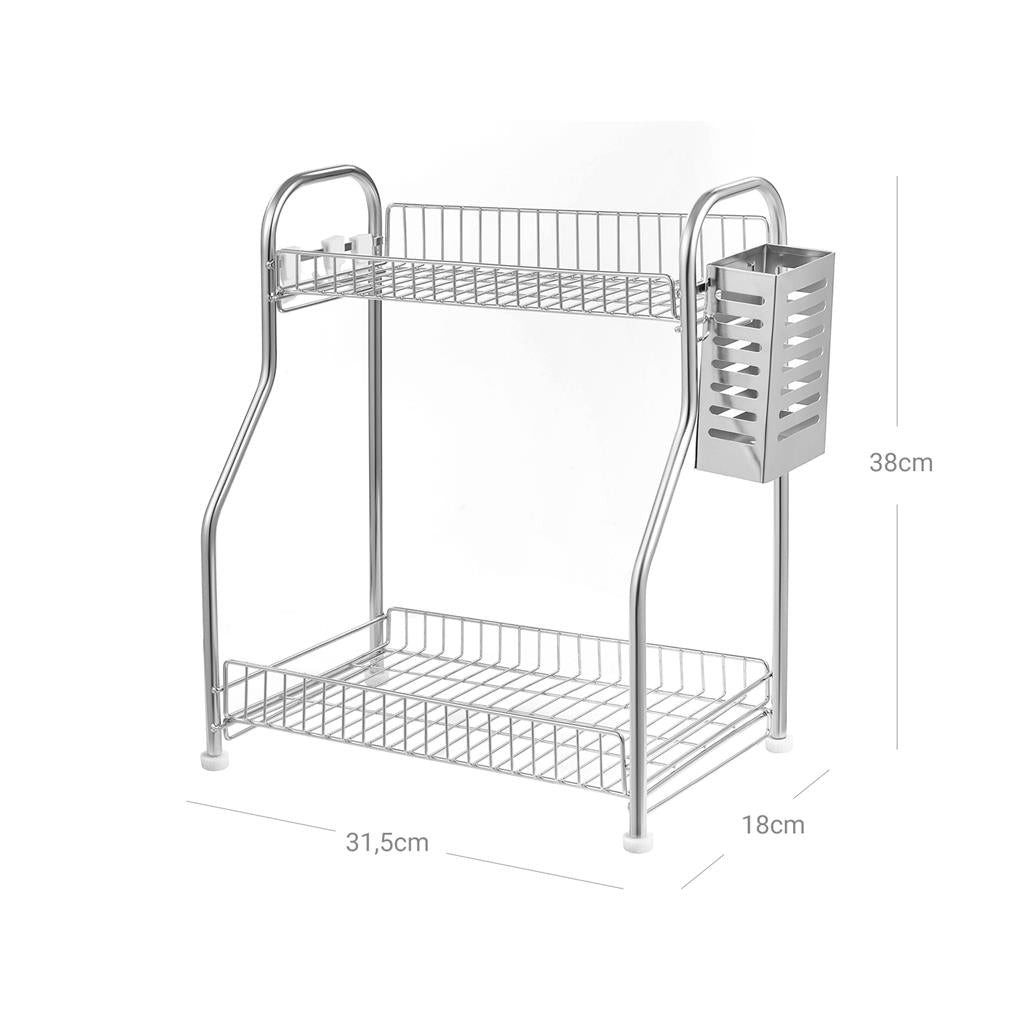 2-Tier Countertop Organiser – Metal – Silver – Includes Cutlery Holder and Hooks