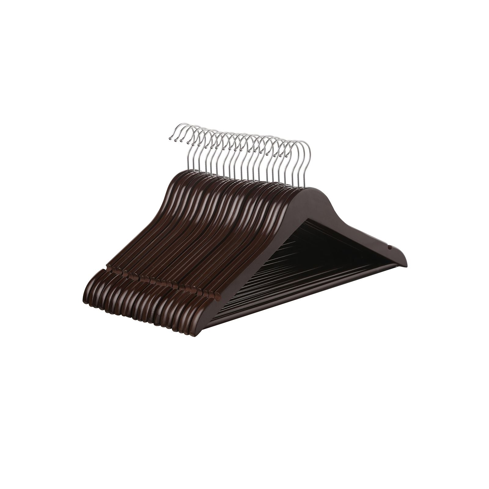 Coat Hangers – Maple Wood – Dark Brown – 20 Pack with Shoulder Notches and Trousers Bar