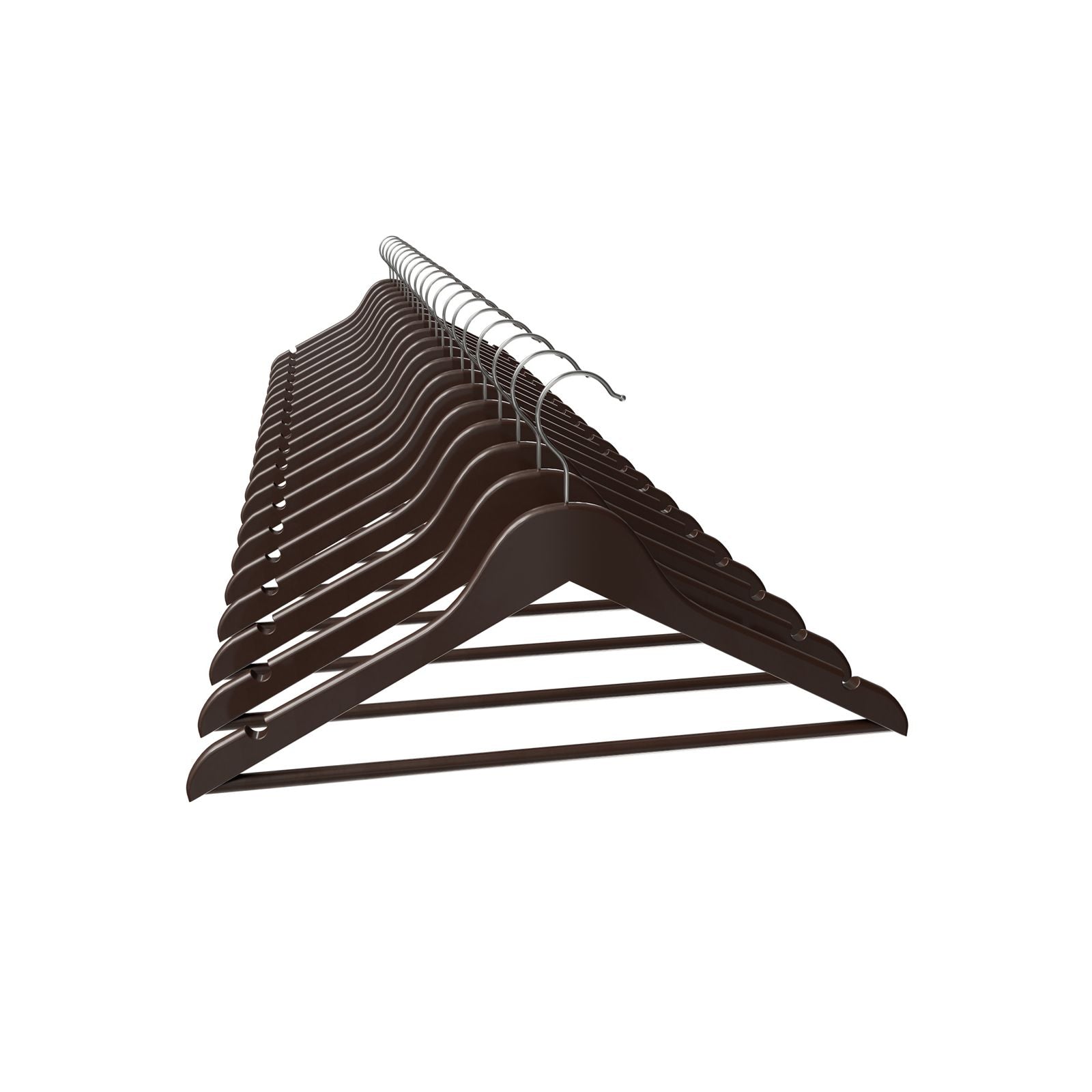 Coat Hangers – Maple Wood – Dark Brown – 20 Pack with Shoulder Notches and Trousers Bar