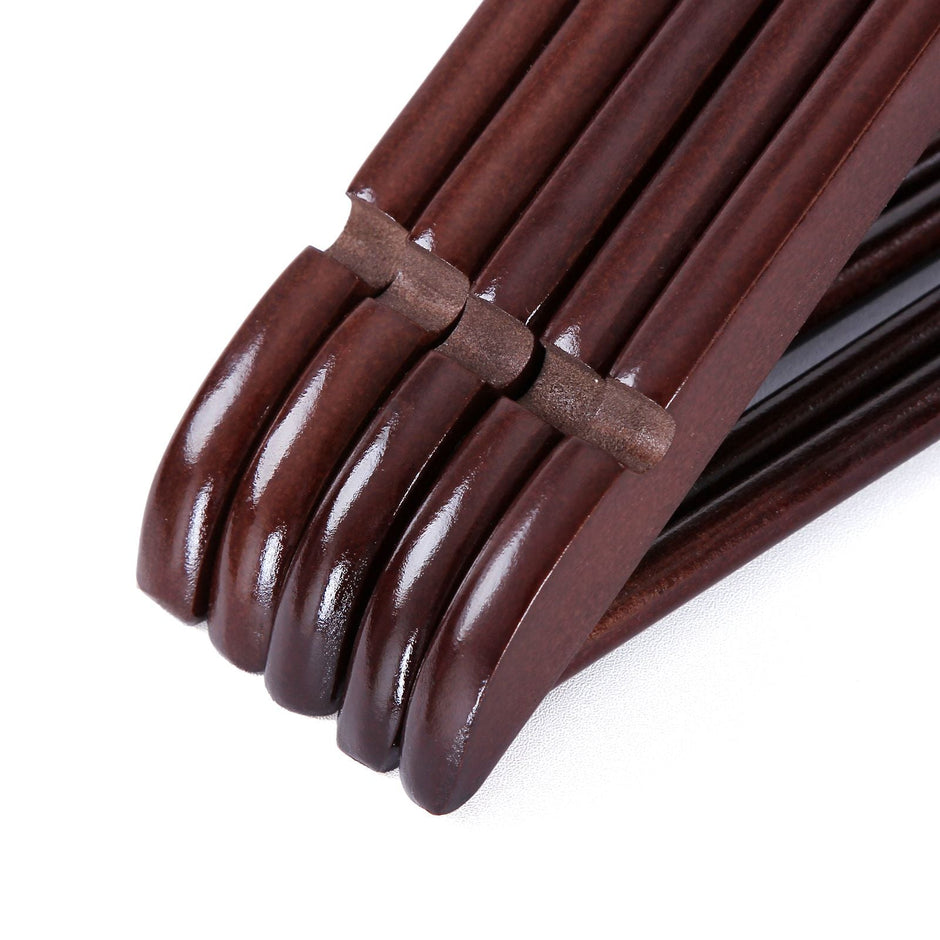 Coat Hangers – Maple Wood – Dark Brown – 20 Pack with Shoulder Notches and Trousers Bar