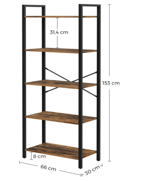 5-Tier Storage Rack – Steel Frame – Rustic Brown and Black – Industrial Style