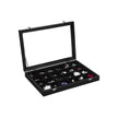 Jewellery Box – Velvet – Black – 24 Compartments with Glass Lid