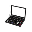 Jewellery Box – Velvet – Black – 24 Compartments with Glass Lid