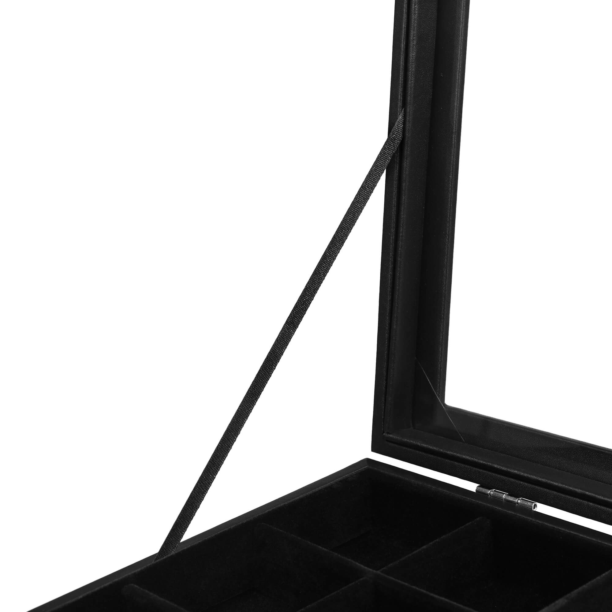 Jewellery Box – Velvet – Black – 24 Compartments with Glass Lid