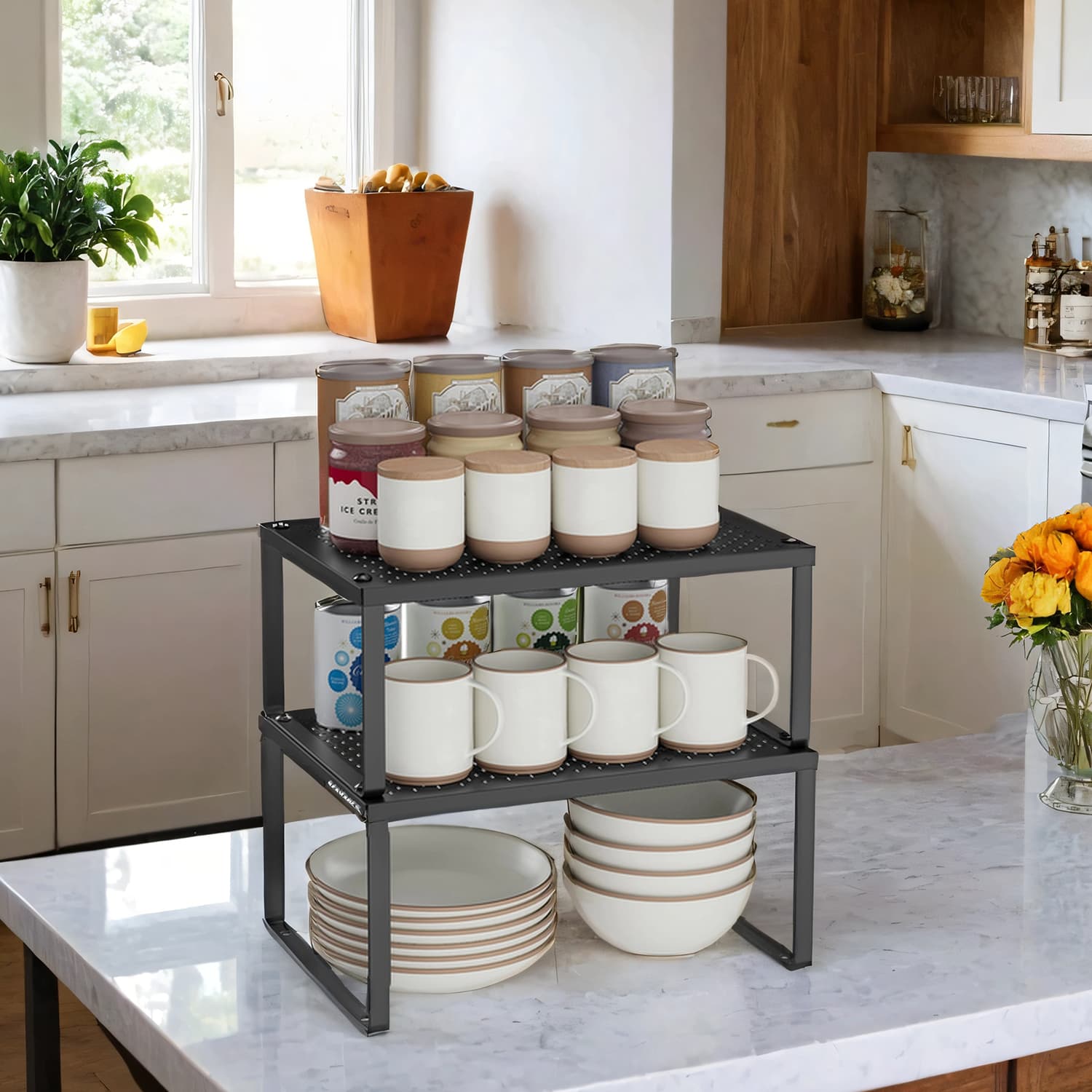Set of 2 Spice Racks – Metal – Ink Black – Stackable and Expandable