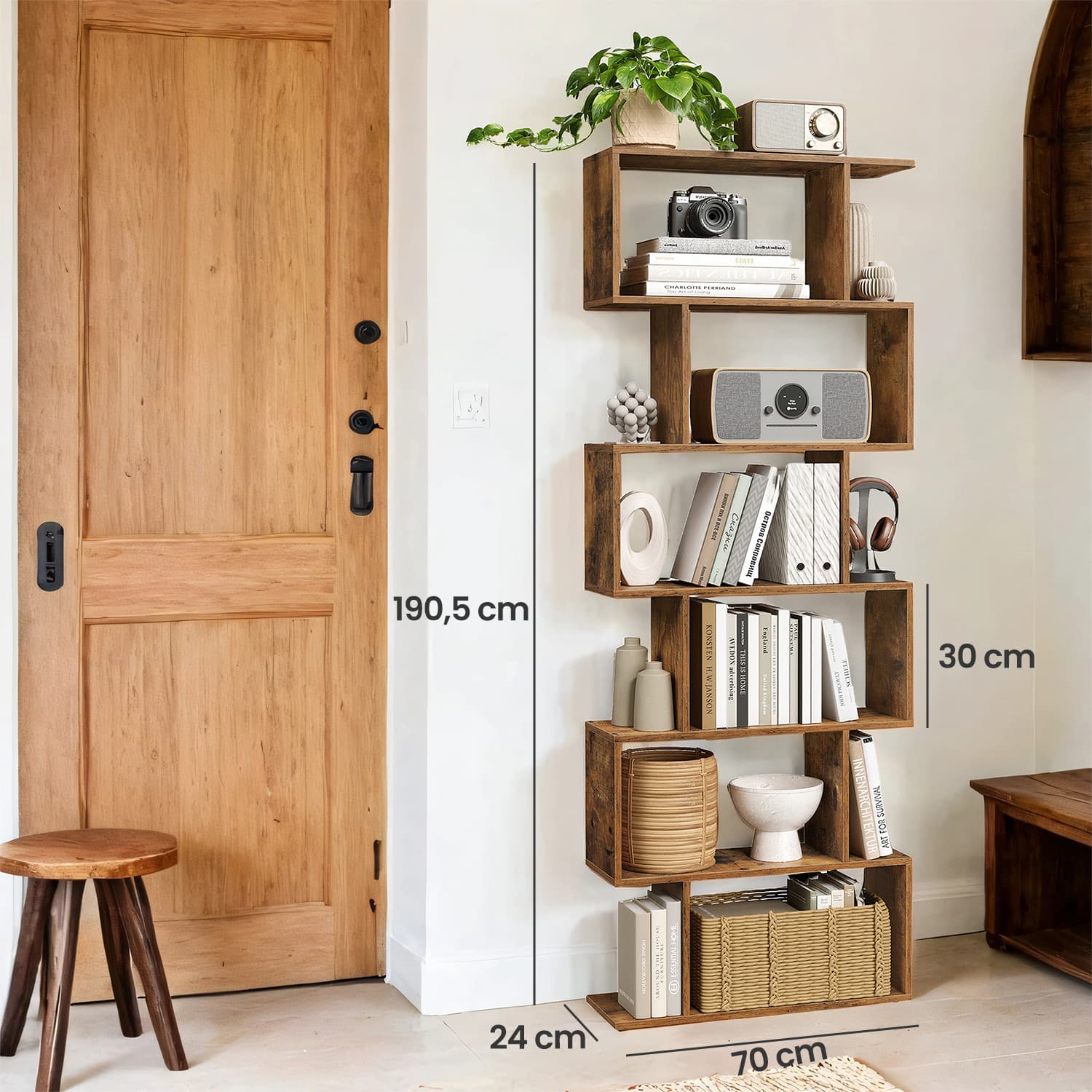 6-Tier Bookshelf – Wood – White – Freestanding Room Divider