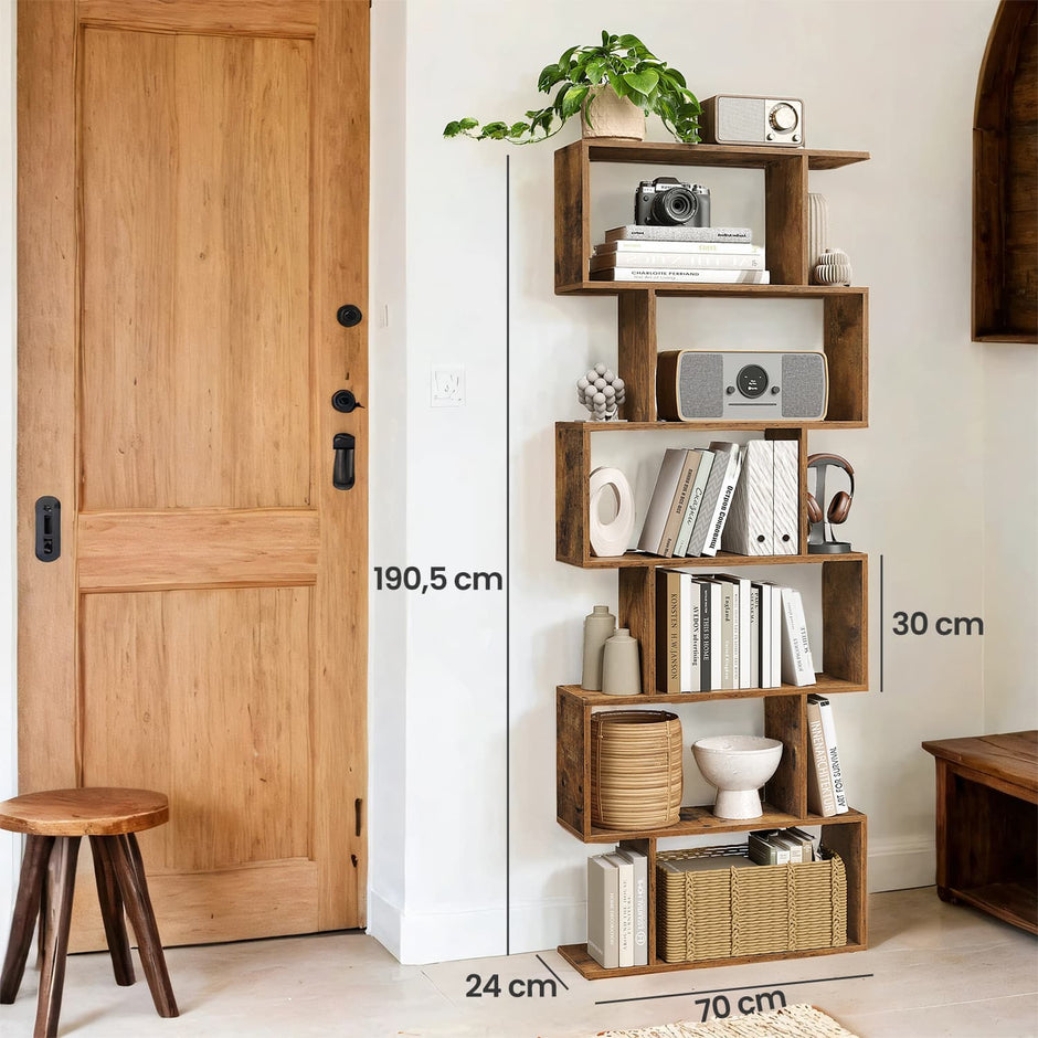 6-Tier Bookshelf – Wood – White – Freestanding Room Divider