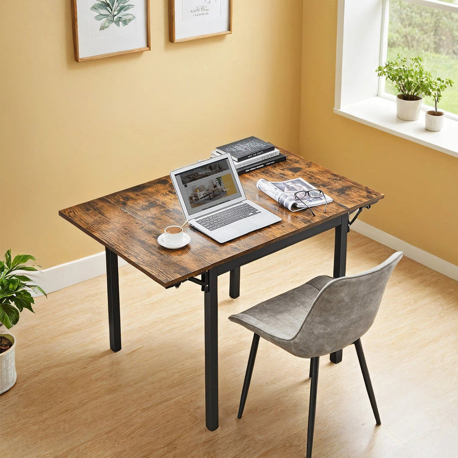 Folding Dining Table – Natural Oak and Cloud White – Drop Leaf Extendable for Small Spaces – Seats 2-4 People