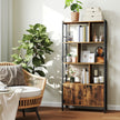 Large Bookcase – Wood – Camel Brown and Ink Black – With Doors and Tall Legs