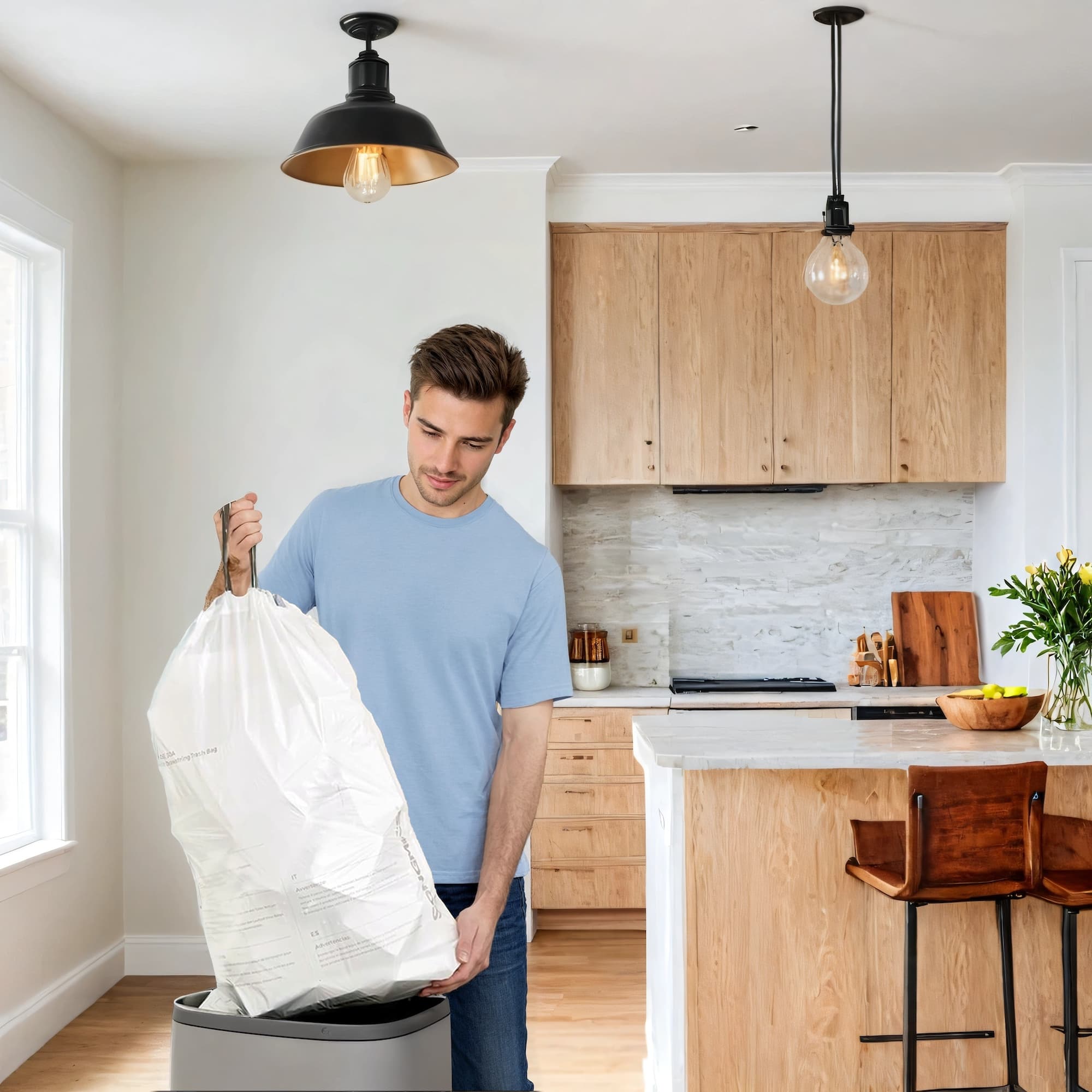 Heavy-Duty Drawstring Trash Bags – Plastic – White – 180-Piece for 8-Gallon Kitchen Waste