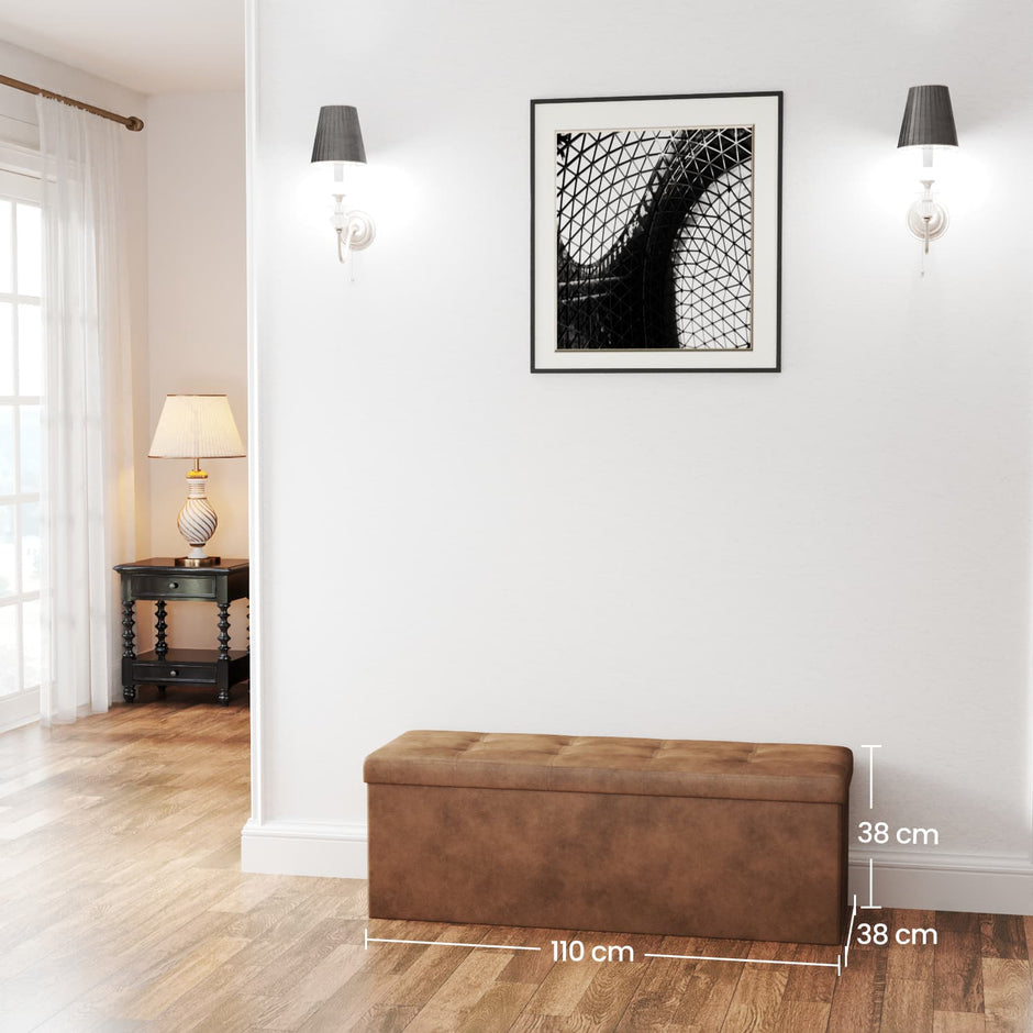 Foldable Ottoman Bench – Fabric – Brown – 300 kg Capacity with Storage