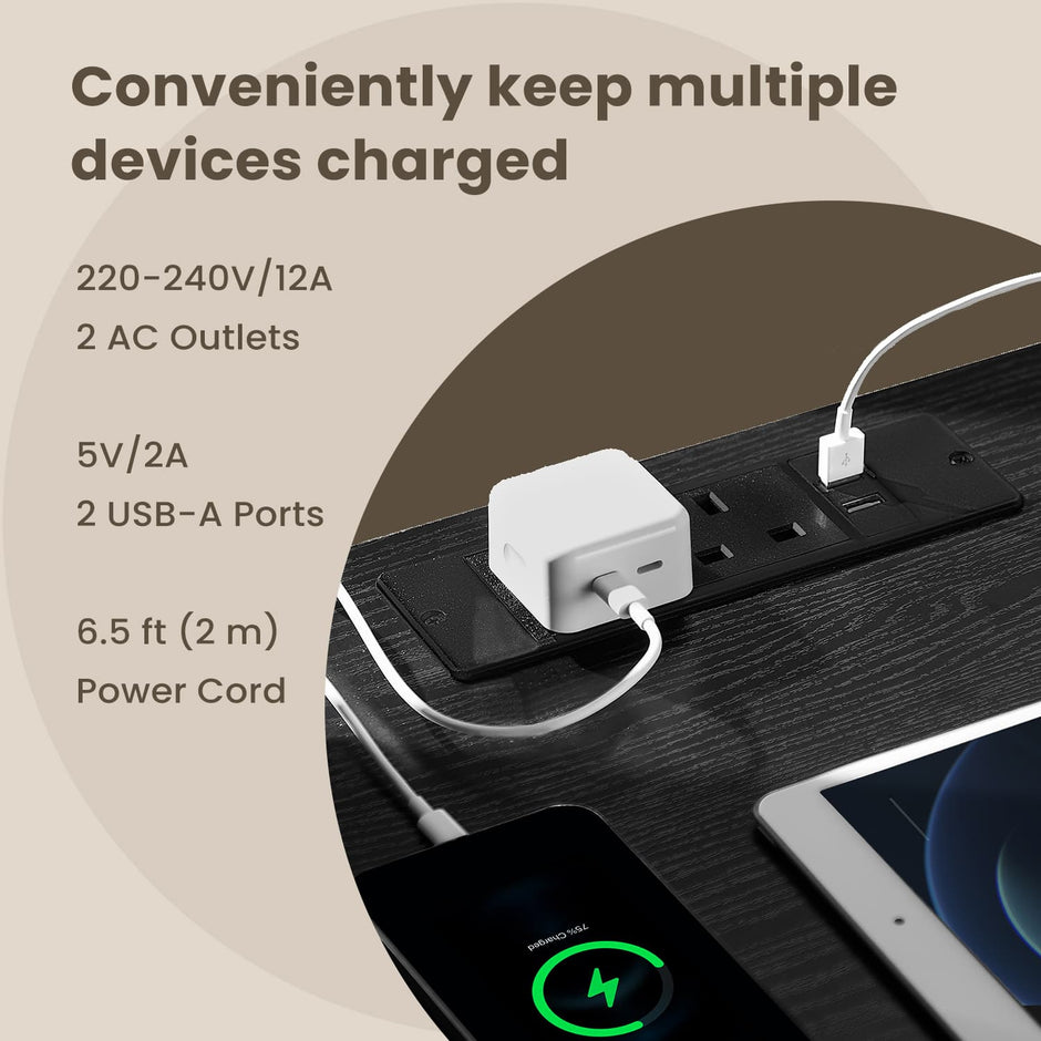 Nightstand – Wood – Cloud White – Charging Station with 3 Drawers, 2 AC Outlets, and 2 USB Ports