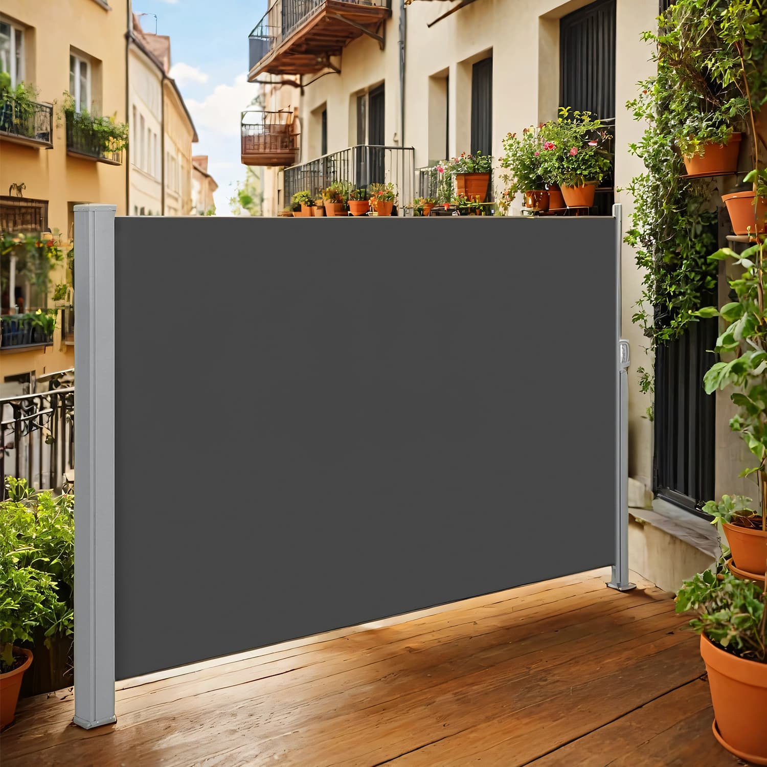 Extendable Side Shade – Steel – Anthracite Grey – Privacy Screen & Sun Protection for Patio, Terrace, Garden
