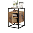 Side Table – Tempered Glass and Wood – Rustic Brown – Industrial Design with Cupboard