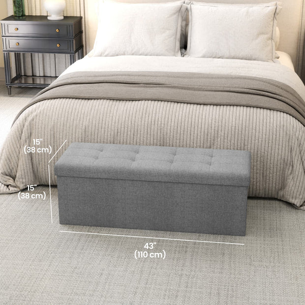 Storage Ottoman Bench – Fabric – Light Grey – Multi-Functional Storage Chest