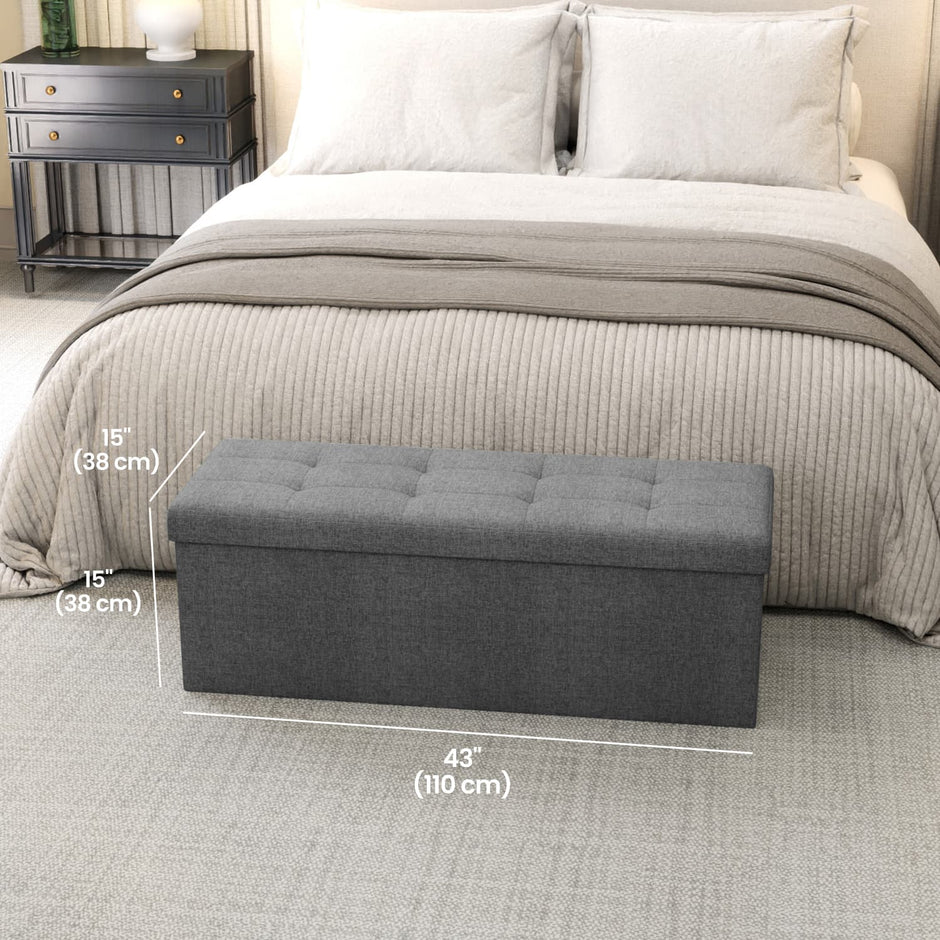 Storage Ottoman Bench – Fabric – Light Grey – Multi-Functional Storage Chest