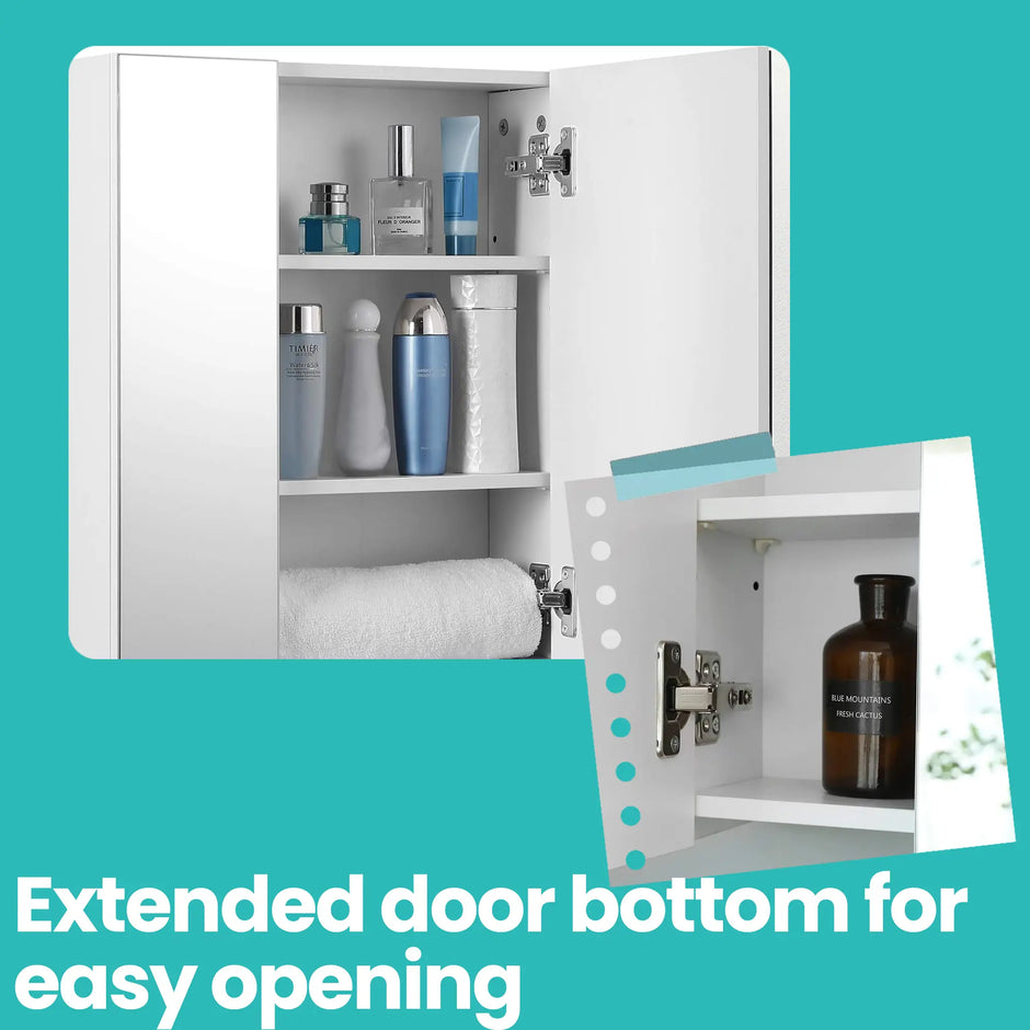 Wall-Mounted Bathroom Storage Cabinet – MDF – White – 3-Door with Adjustable Shelf and Mirror
