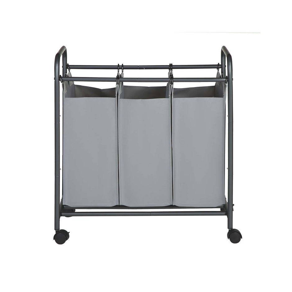 Laundry Cart – Fabric – Beige – 3 Removable Baskets on Wheels