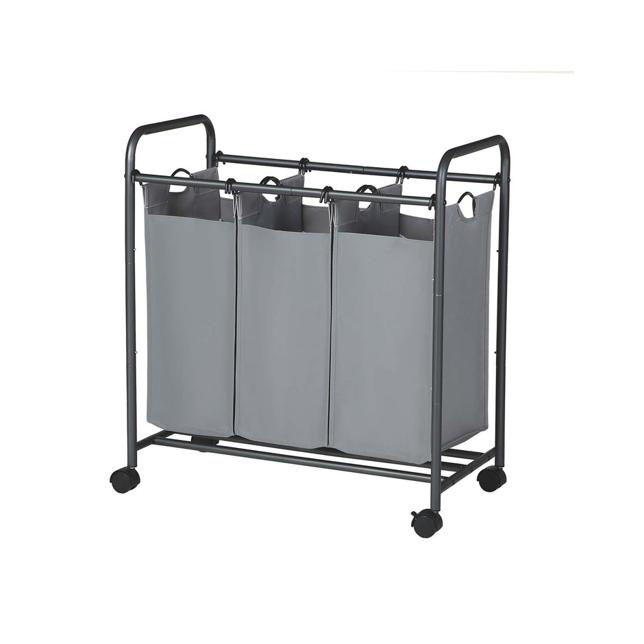 Laundry Cart – Fabric – Beige – 3 Removable Baskets on Wheels