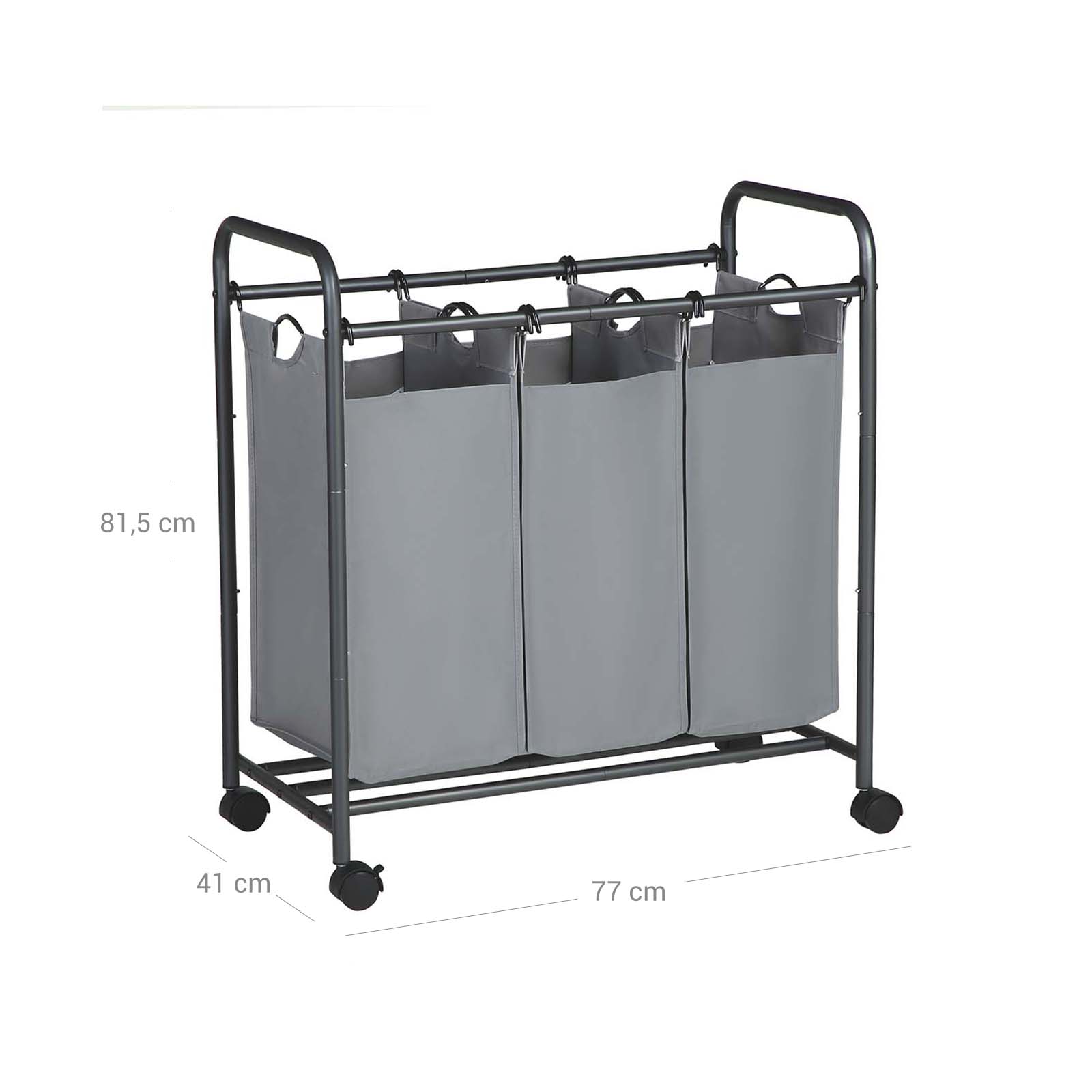 Laundry Cart – Fabric – Beige – 3 Removable Baskets on Wheels