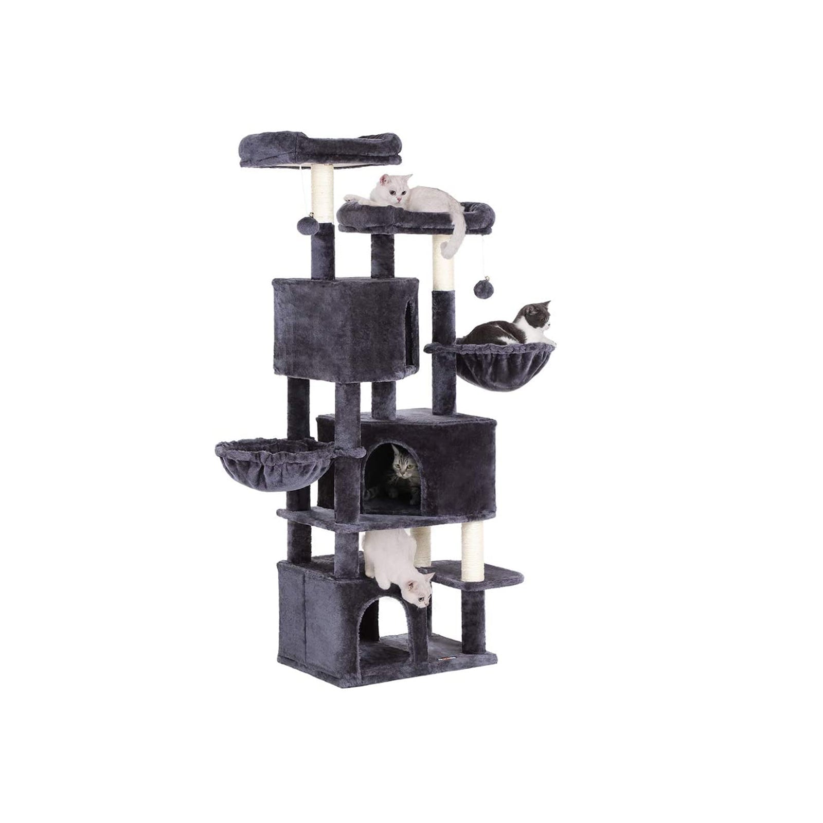 Cat Tree – Engineered Wood – Light Grey – Three Enclosed Caves and Multi-Level Design