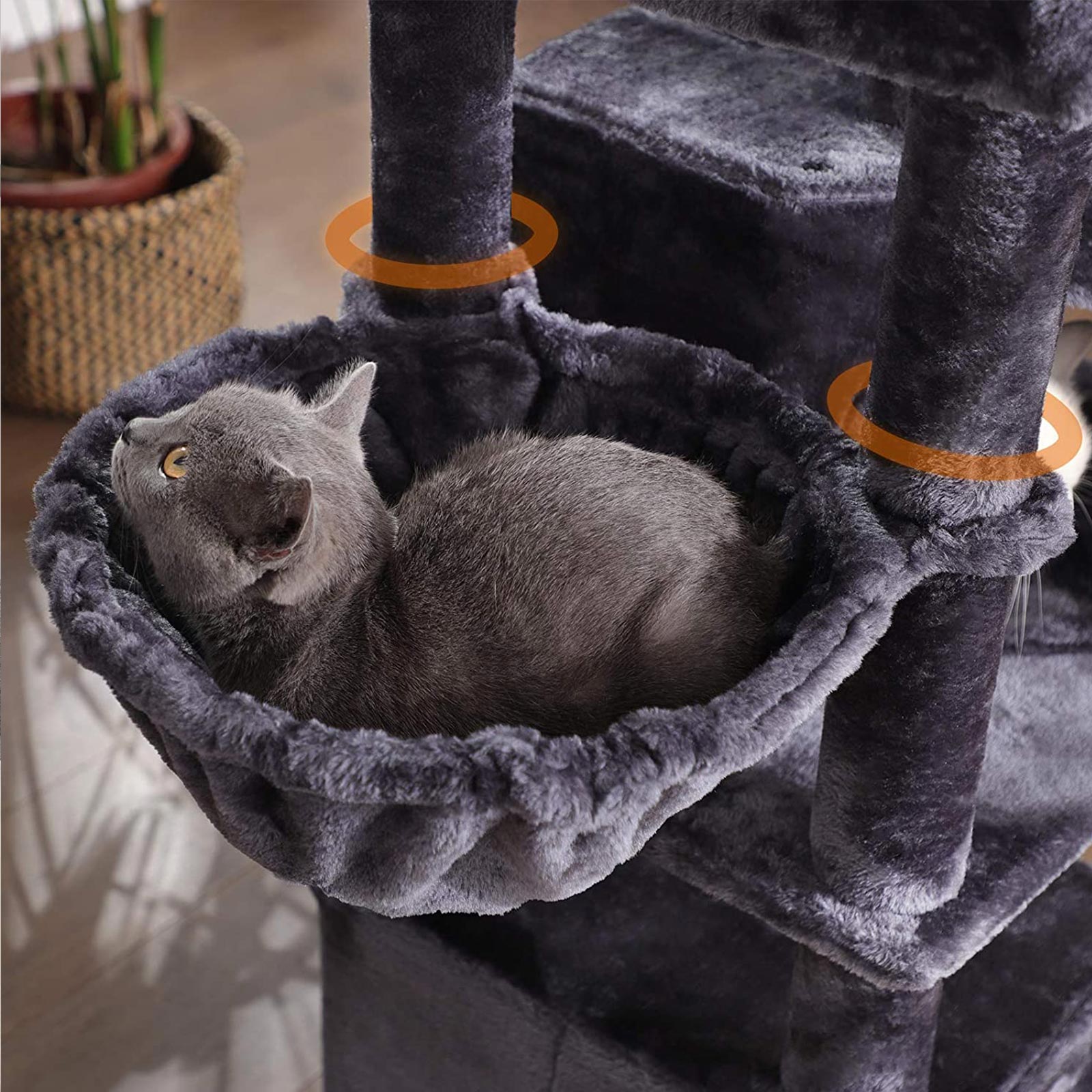 Cat Tree – Engineered Wood – Light Grey – Three Enclosed Caves and Multi-Level Design