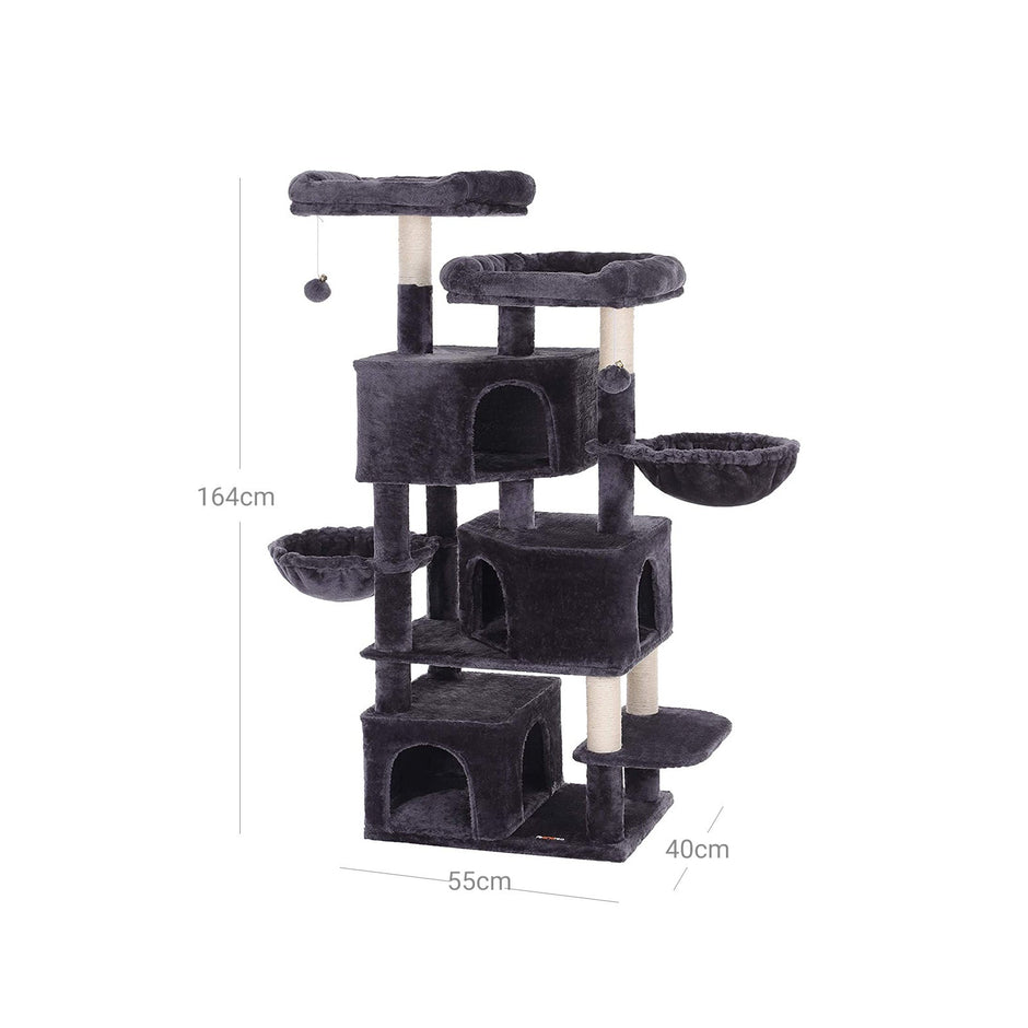 Cat Tree – Engineered Wood – Light Grey – Three Enclosed Caves and Multi-Level Design