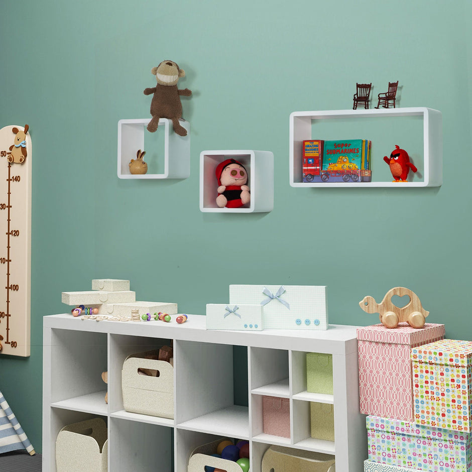 Floating Cube Shelves – MDF – White – Set of 3