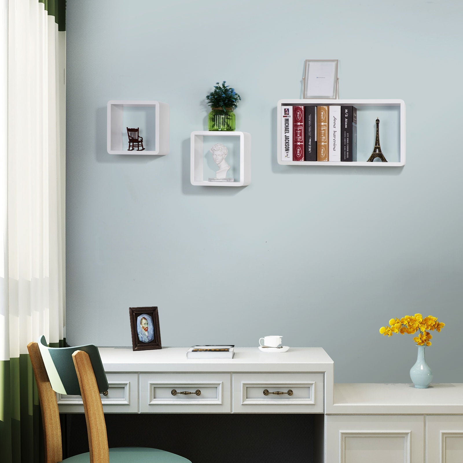 Floating Cube Shelves – MDF – White – Set of 3