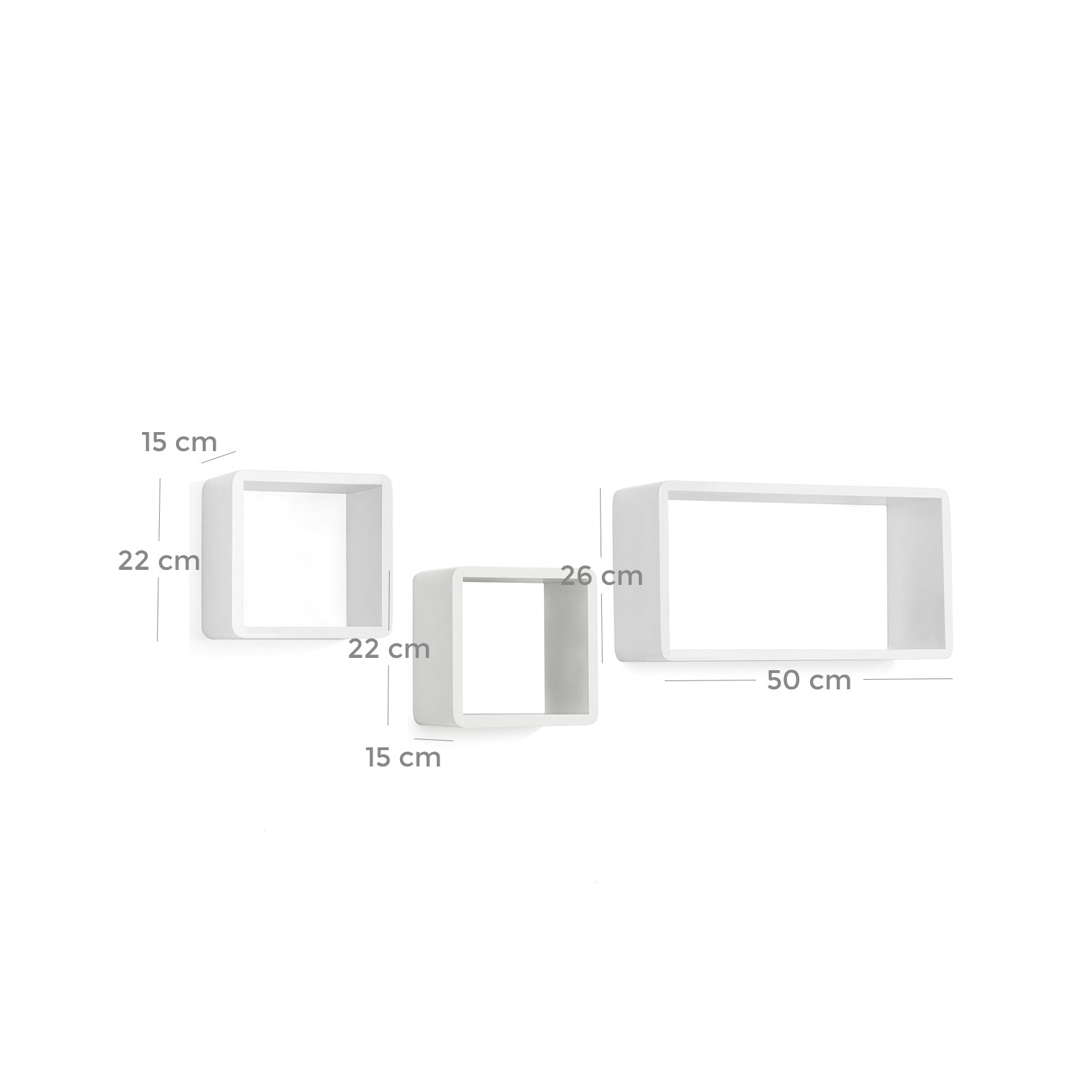 Floating Cube Shelves – MDF – White – Set of 3