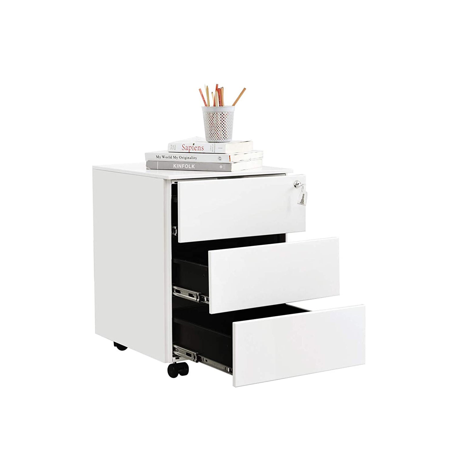 Mobile File Cabinet – Metal – Matte Black – Lockable, 3 Drawers, Pre-Assembled