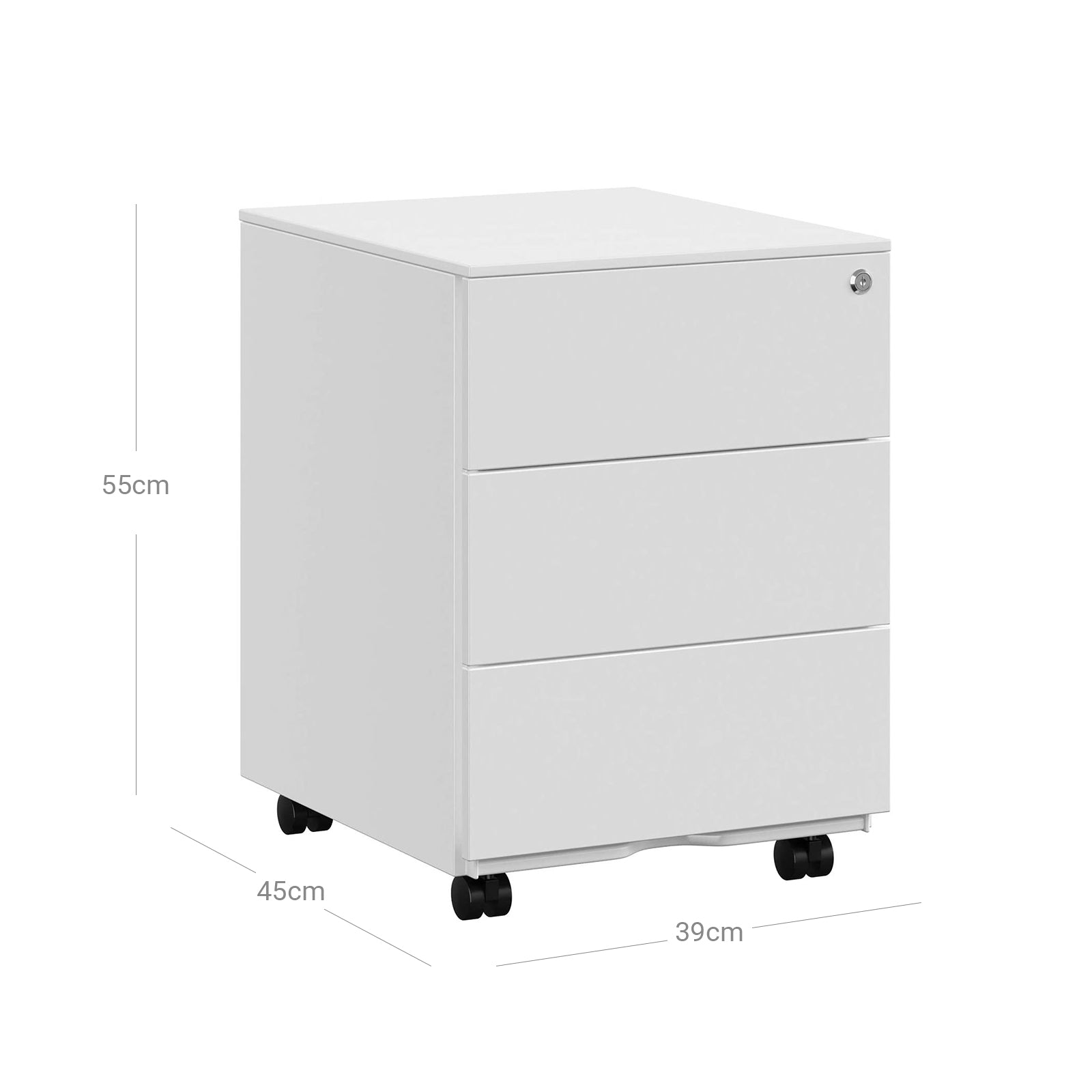 Mobile File Cabinet – Metal – Matte Black – Lockable, 3 Drawers, Pre-Assembled
